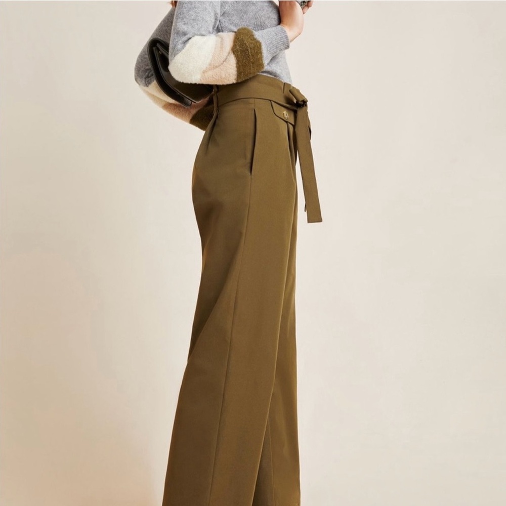 NWT Anthropologie Mariela Poplin Wide Leg Paper Bag Pants - Moss Size Large - Picture 11 of 12